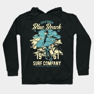 California Surfer Blue Beach Surfing Retro Vintage Distressed Hoodie